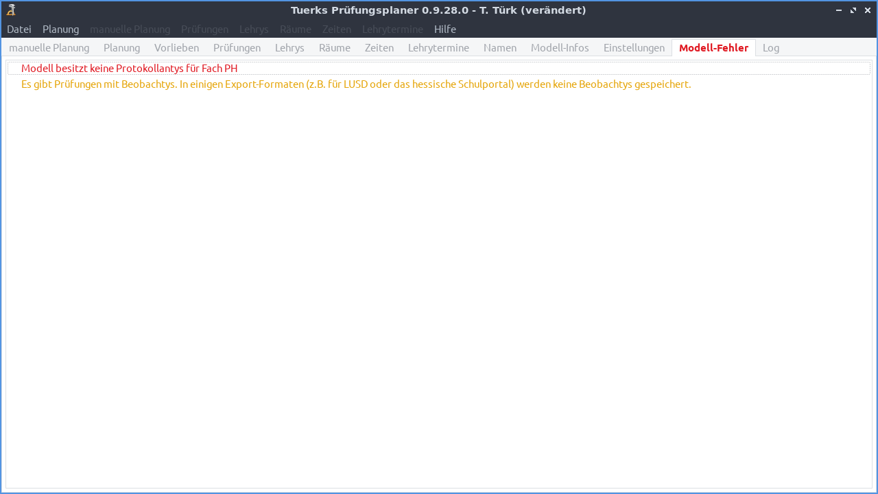 Screenshot Reiter Modell-Fehler