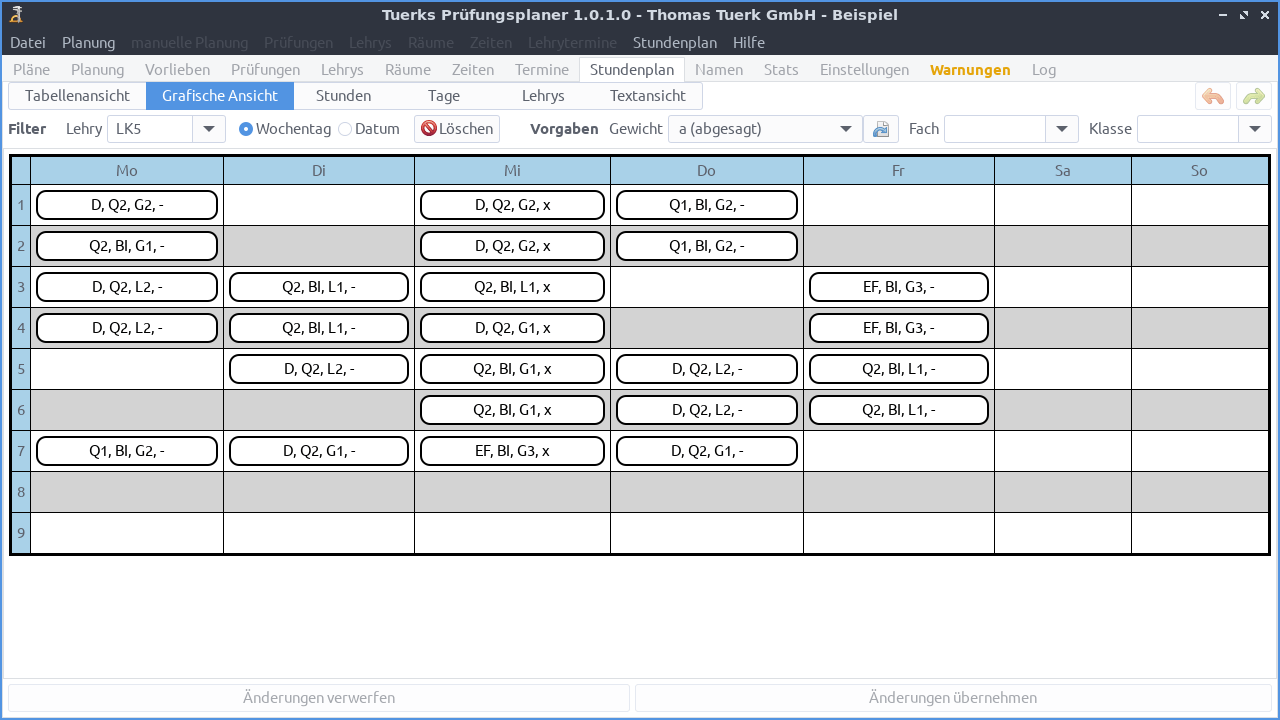 Screenshot Reiter Stundenplan / Grafische
Ansicht