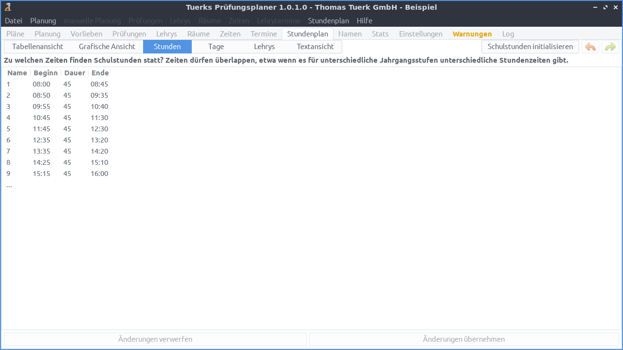 Screenshot Reiter Stundenplan /
Schulstunden