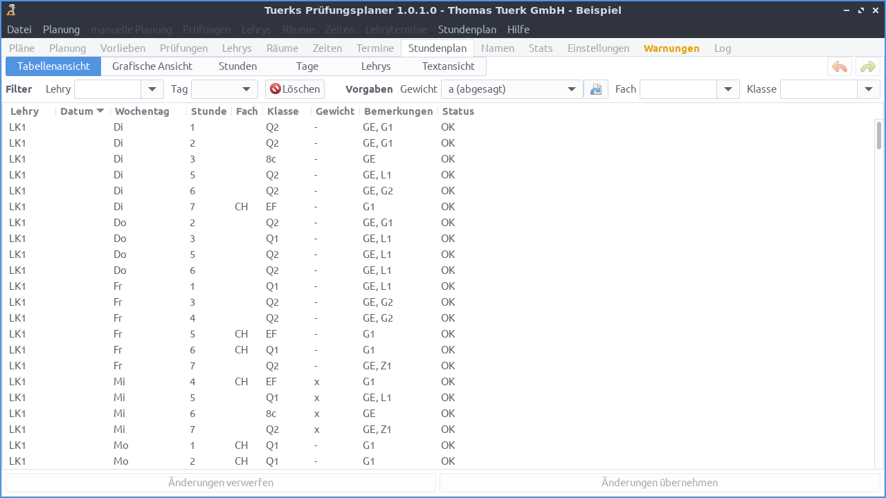 Screenshot Reiter Stundenplan /
Unterrichtsstunden