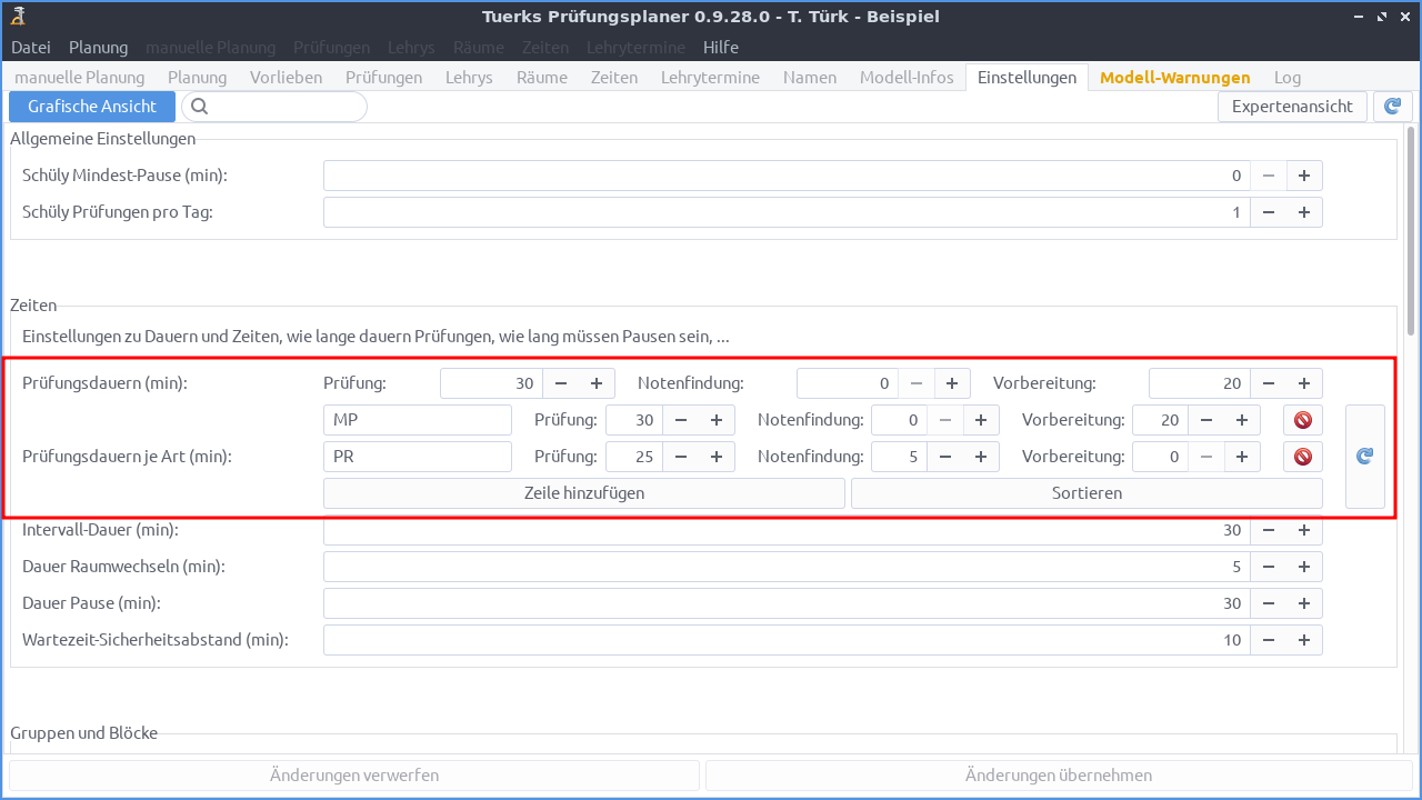 Screenshot Einstellungen
Zeiten