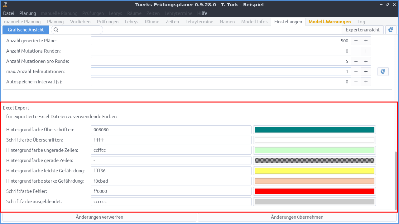 Screenshot Einstellungen
Excel