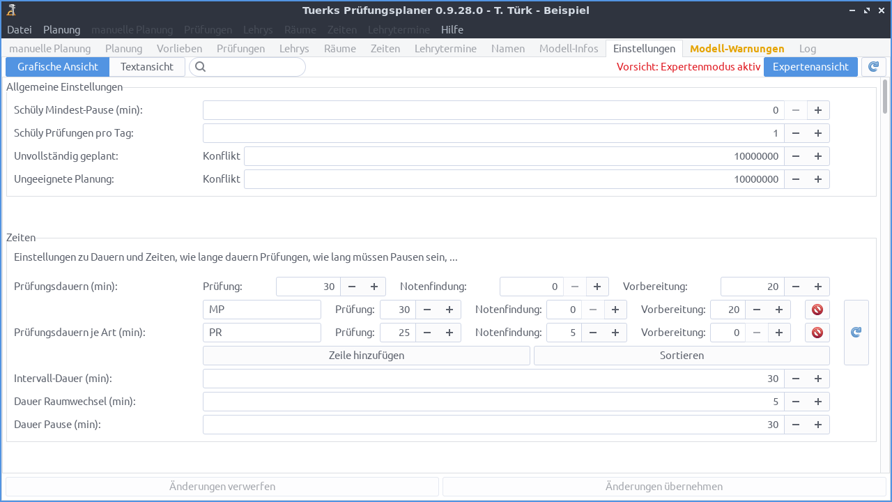 Screenshot
Experteneinstellungen