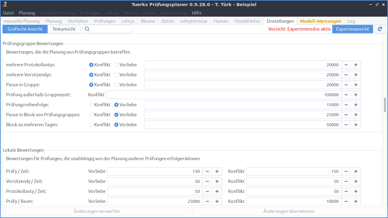 Screenshot
Experteneinstellungen