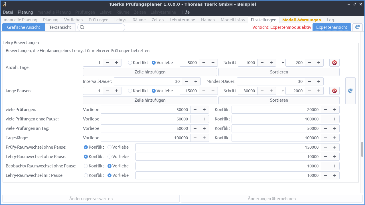Screenshot
Experteneinstellungen