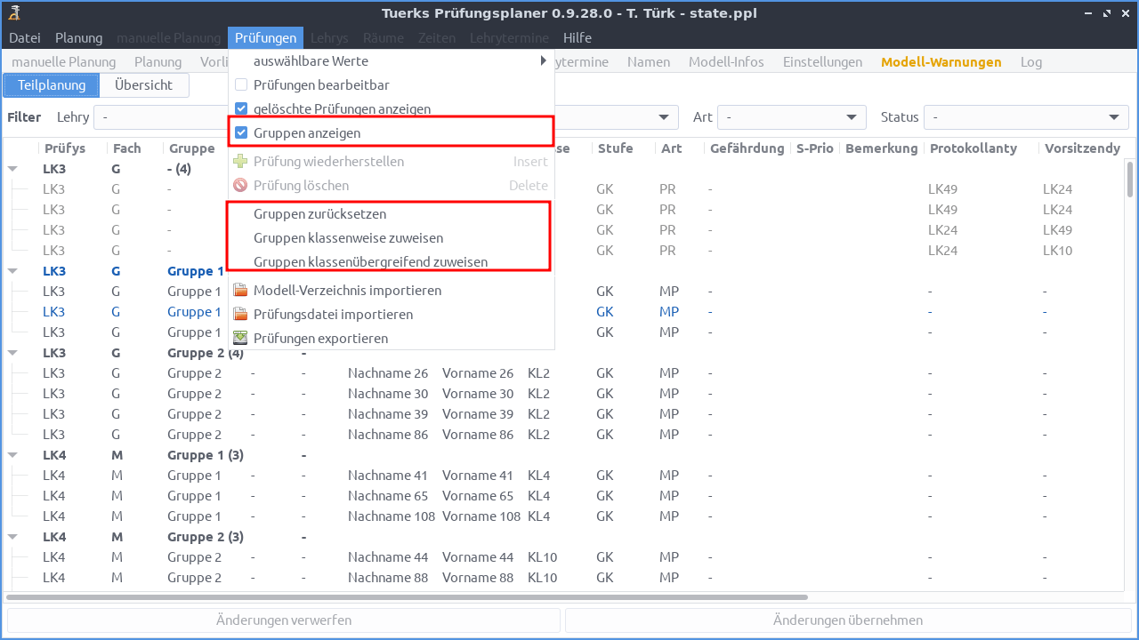 Screenshot Gruppen zuweisen