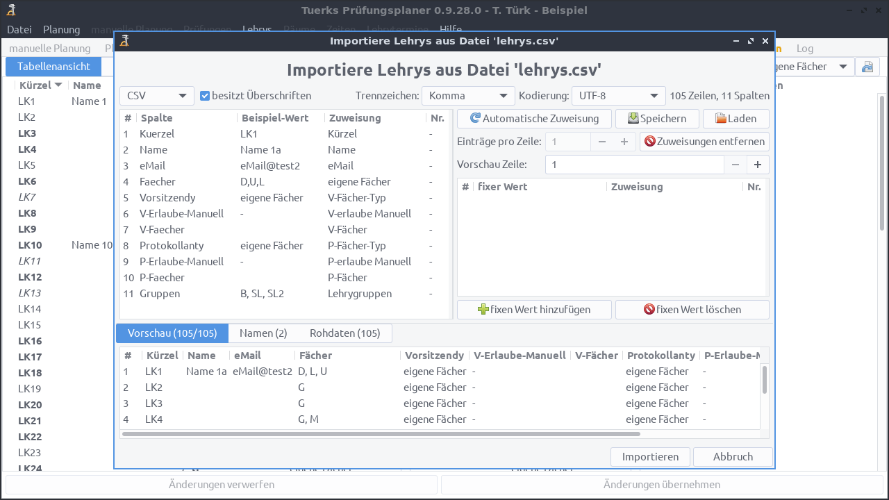 Screenshot Lehrys Import