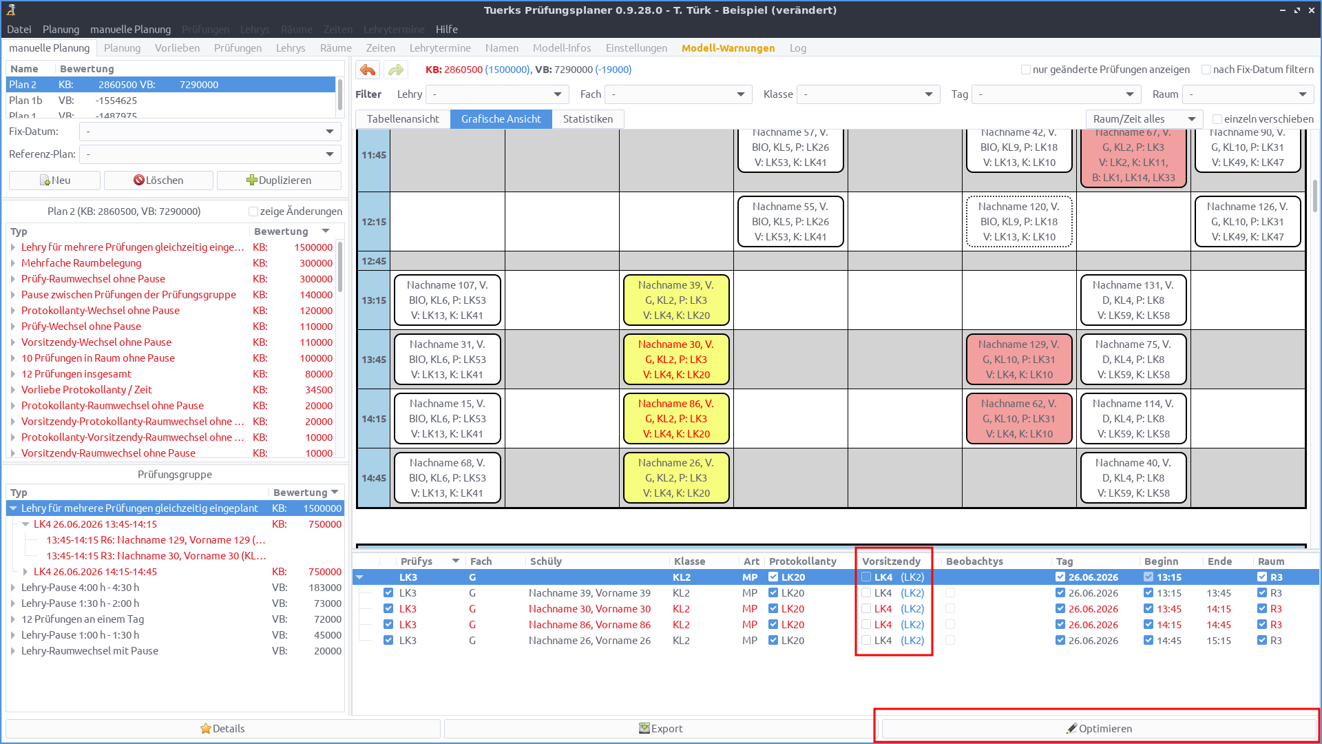 Screenshot Planung
Optimieren
