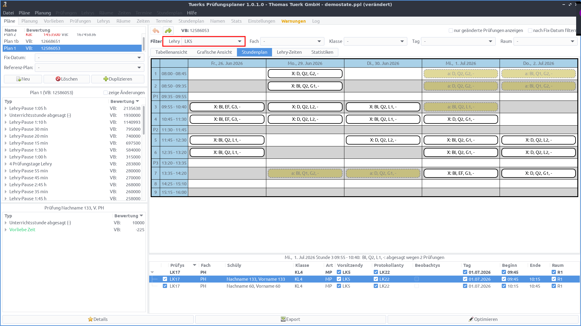 Screenshot Reiter manuelle Planung
Stundenplan