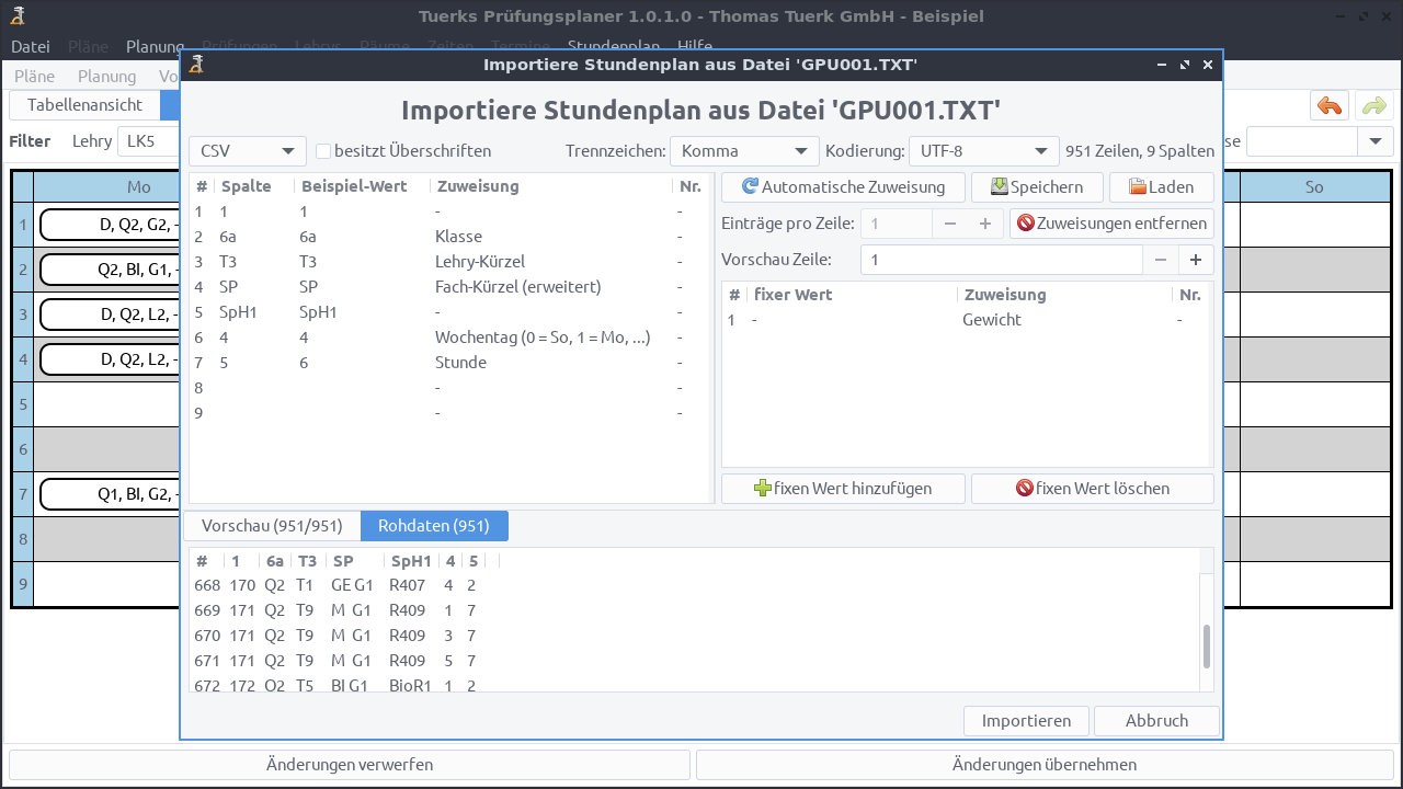 Screenshot Stundenplan
Import
