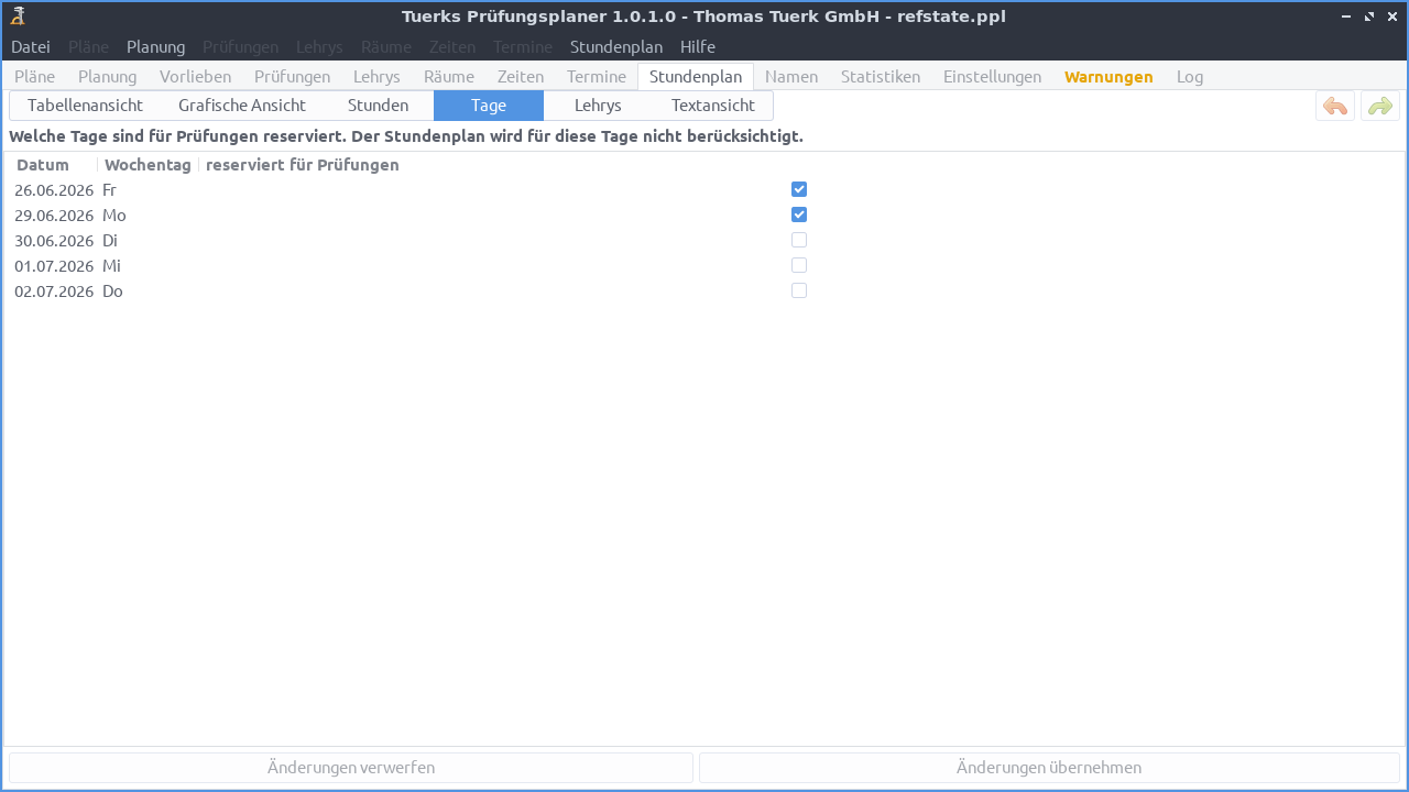 Screenshot Stundenplan/Tage